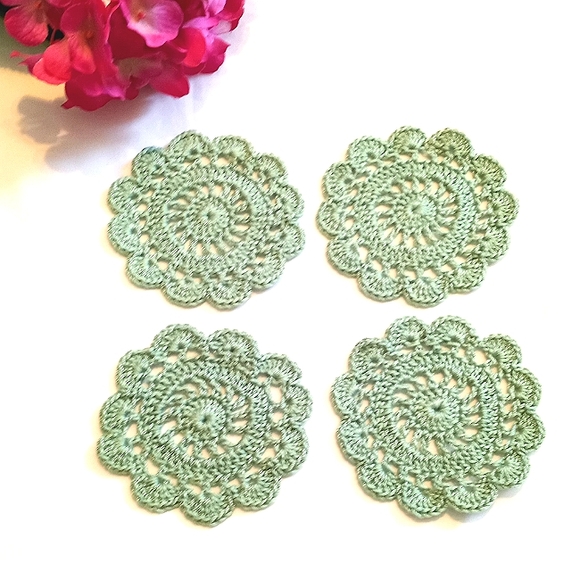 Hand Crafted Other - Crochet doily coaster set 4pc, handmade by seller cottage aesthetic, retro